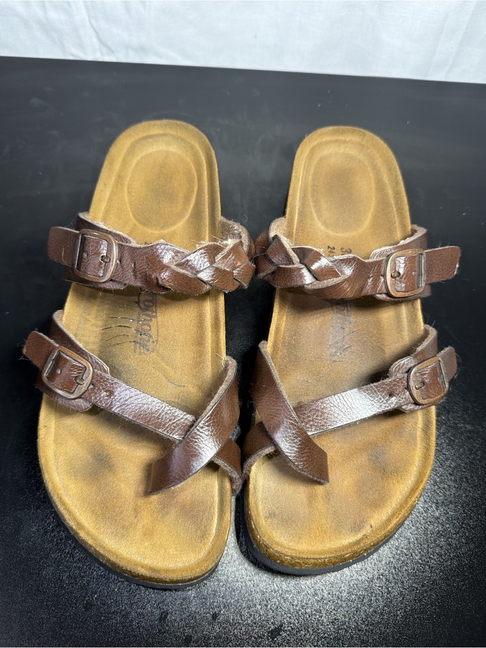 Women's Braided Brown Leather Slide Sandals